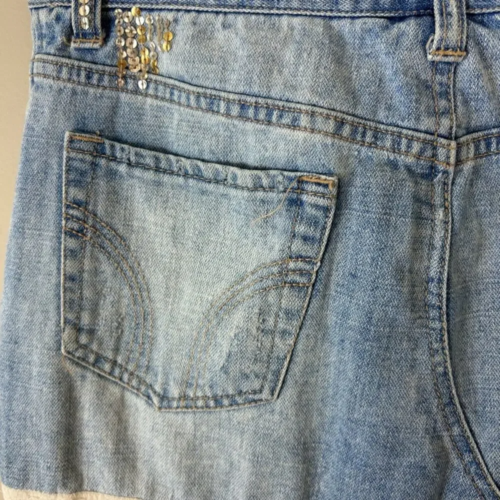 Wet Seal Denim Midi Skirt Lace Sequin Y2K 2000s McBling Vintage Women's Small